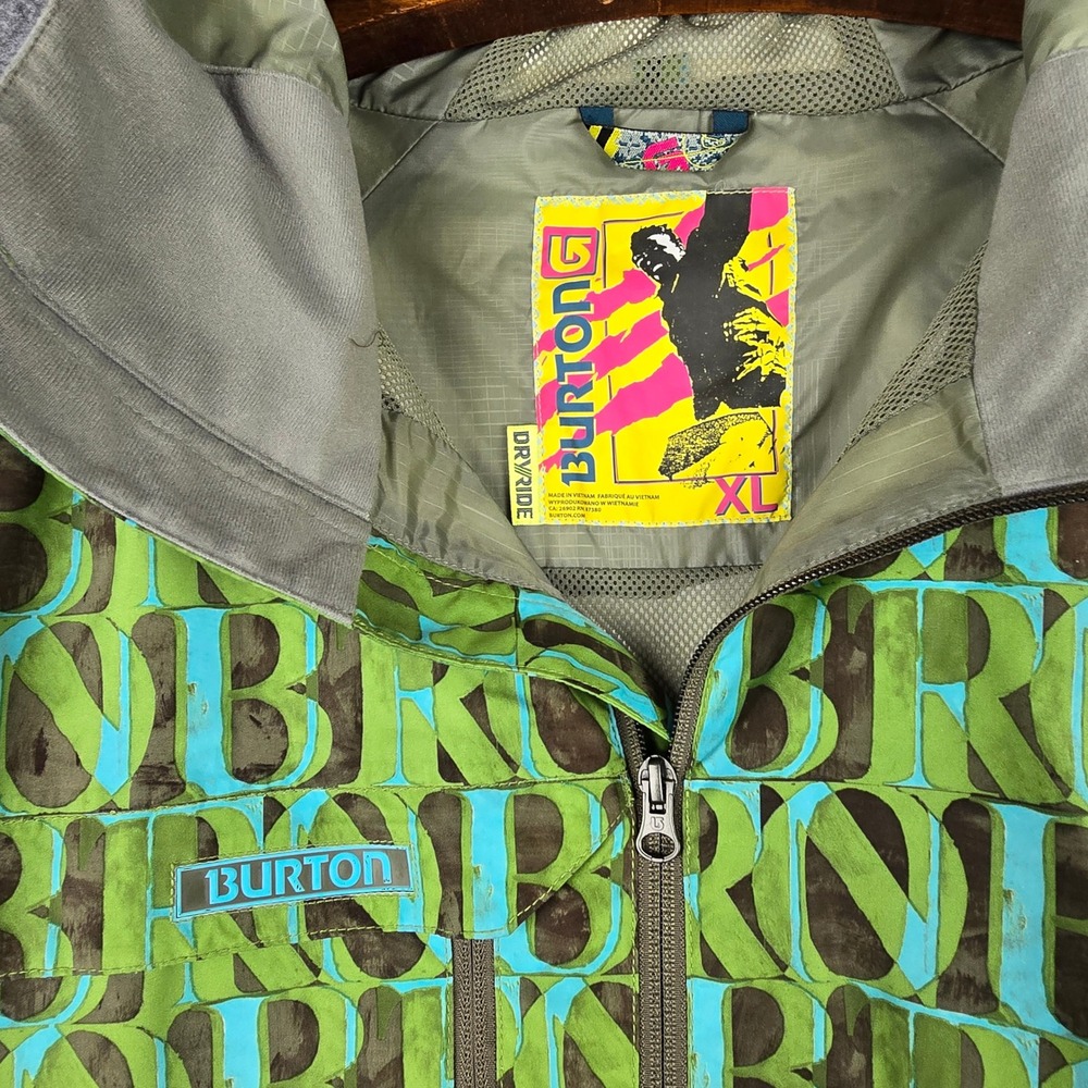Burton Snowboard Jacket Mens L Green Teal All Over Logo Print Hooded Ski Coat - Picture 3 of 12